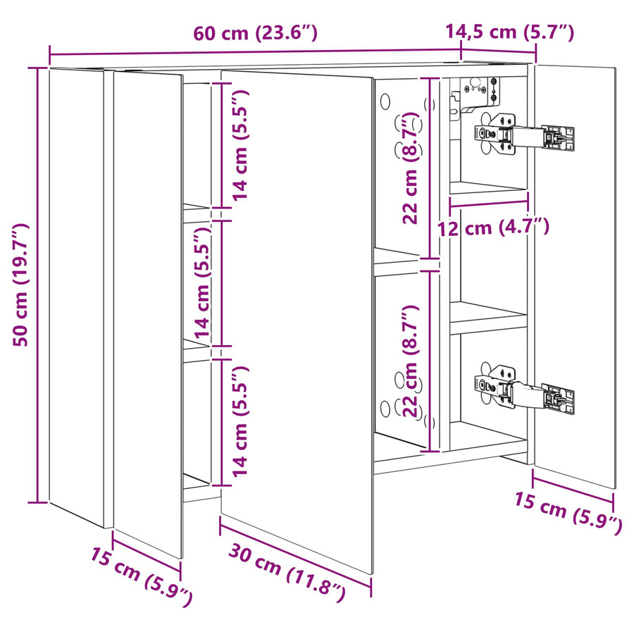 Badkamer spiegelkast voor Wit 60 x 14,5 x 50 cm Bewerkt hout