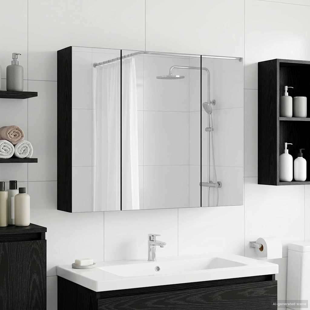 Badkamer spiegelkast Zwart Eiken 60 x 14,5 x 50 cm Bewerkt hout