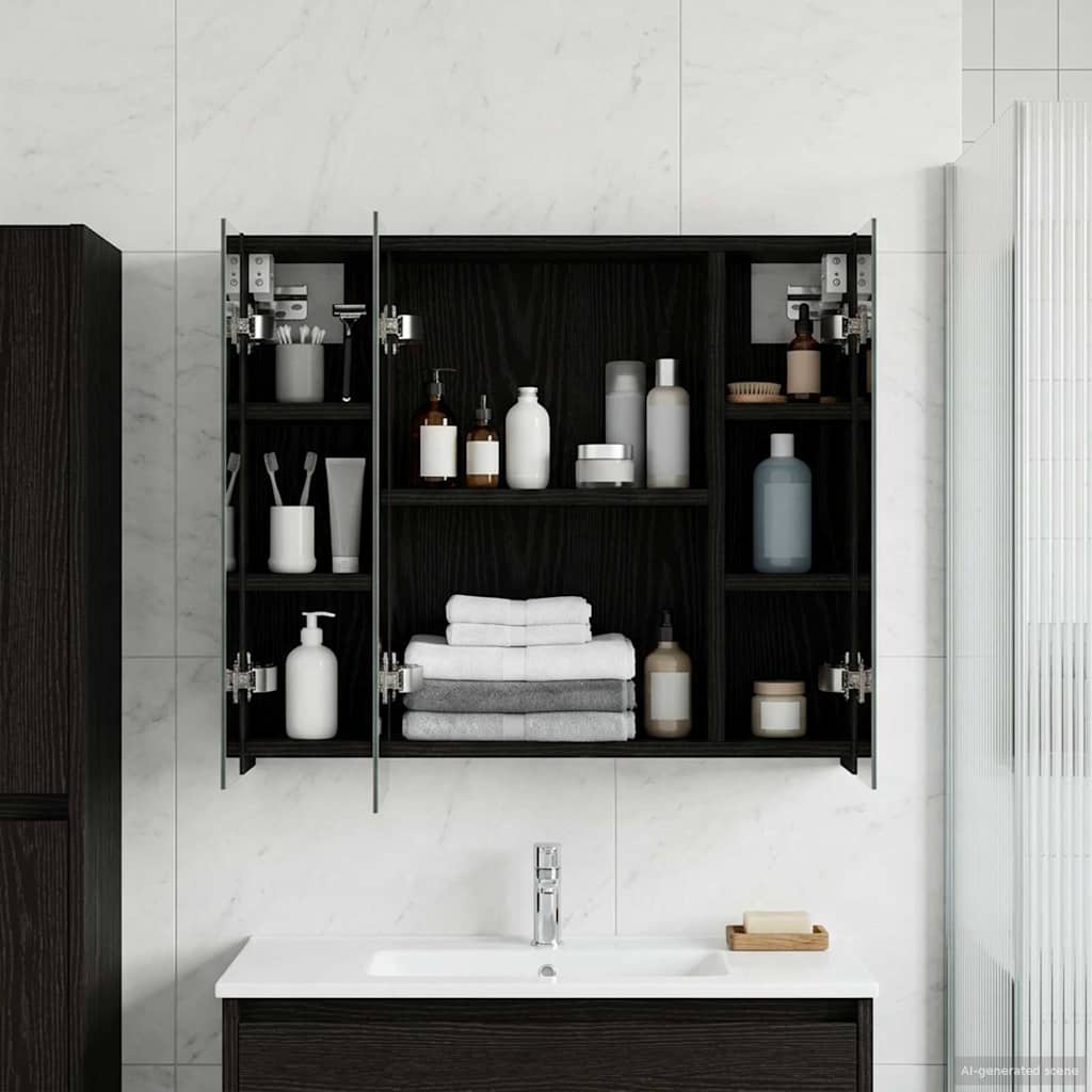 Badkamer spiegelkast Zwart Eiken 60 x 14,5 x 50 cm Bewerkt hout