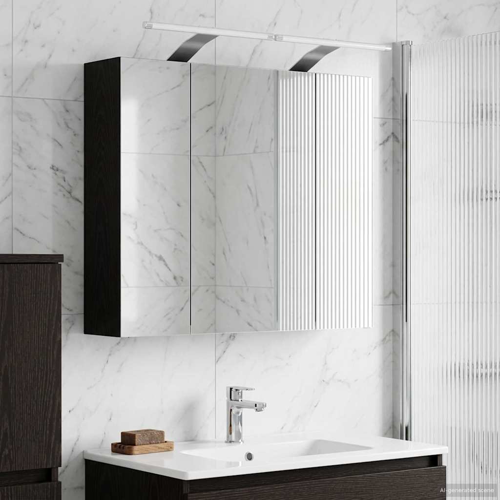 Badkamer spiegelkast Zwart Eiken 60 x 14,5 x 50 cm Bewerkt hout