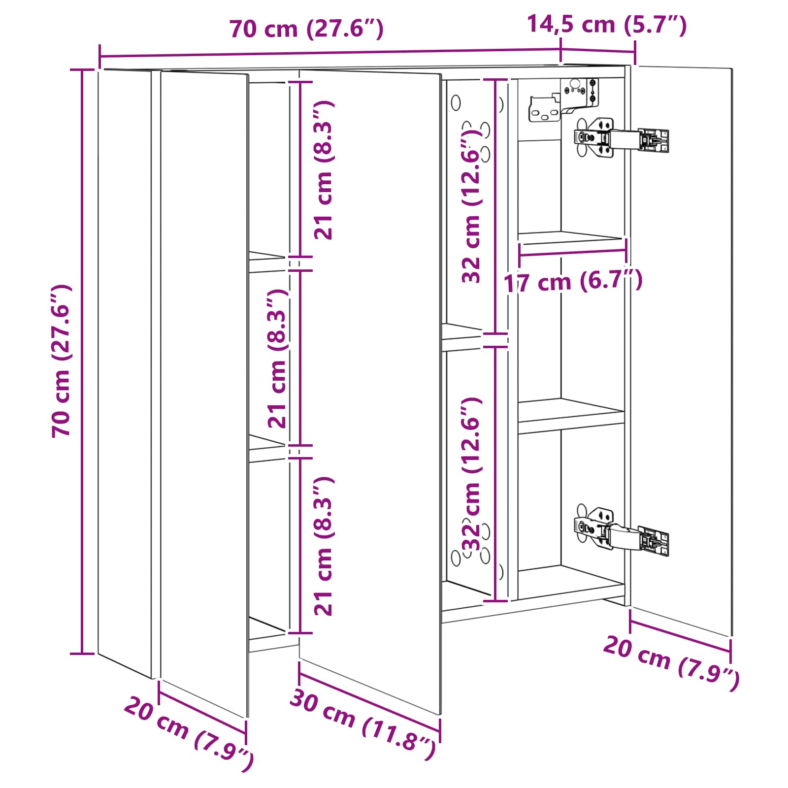 Badkamer spiegelkast voor Wit 70 x 14,5 x 70 cm Bewerkt hout