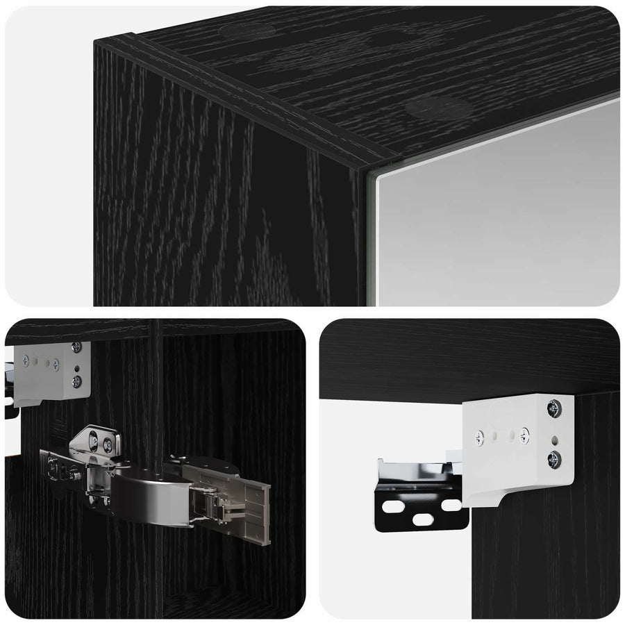 Badkamer spiegelkast Zwart Eiken 70 x 14,5 x 70 cm Bewerkt hout