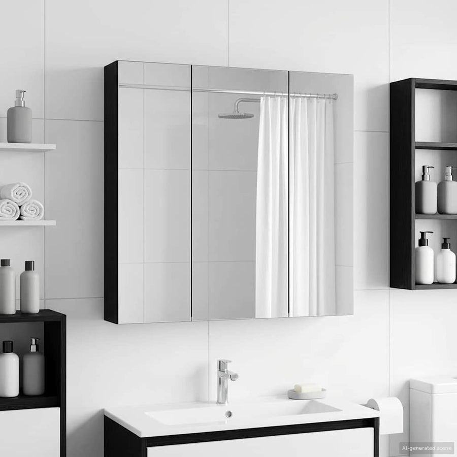 Badkamer spiegelkast Zwart Eiken 70 x 14,5 x 70 cm Bewerkt hout