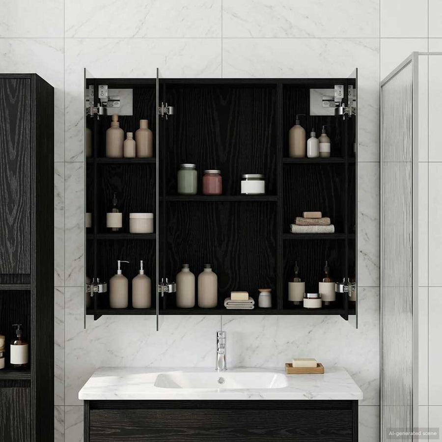 Badkamer spiegelkast Zwart Eiken 70 x 14,5 x 70 cm Bewerkt hout