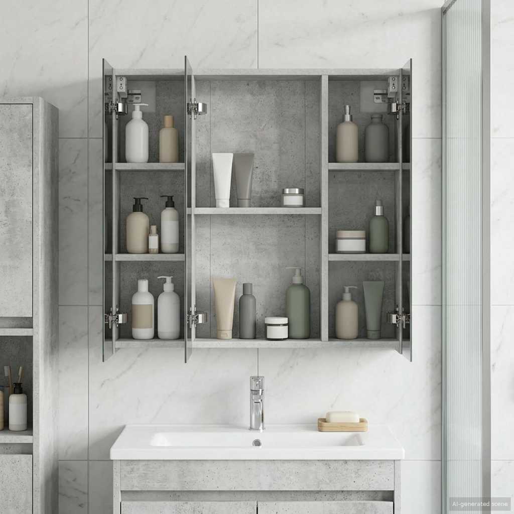 Badkamer spiegelkast Beton Grijs 70 x 14,5 x 70 cm Bewerkt hout