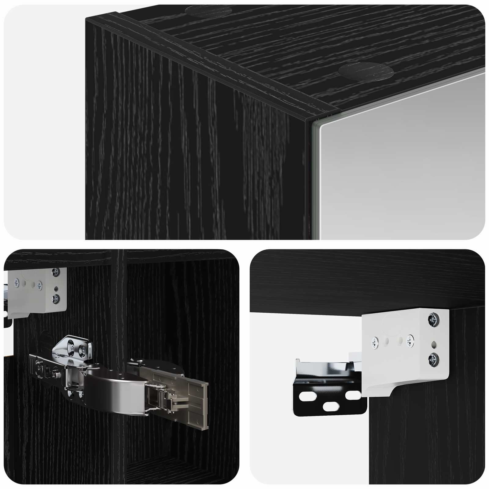 Badkamer spiegelkast Zwart Eiken 70 x 14,5 x 70 cm Bewerkt hout