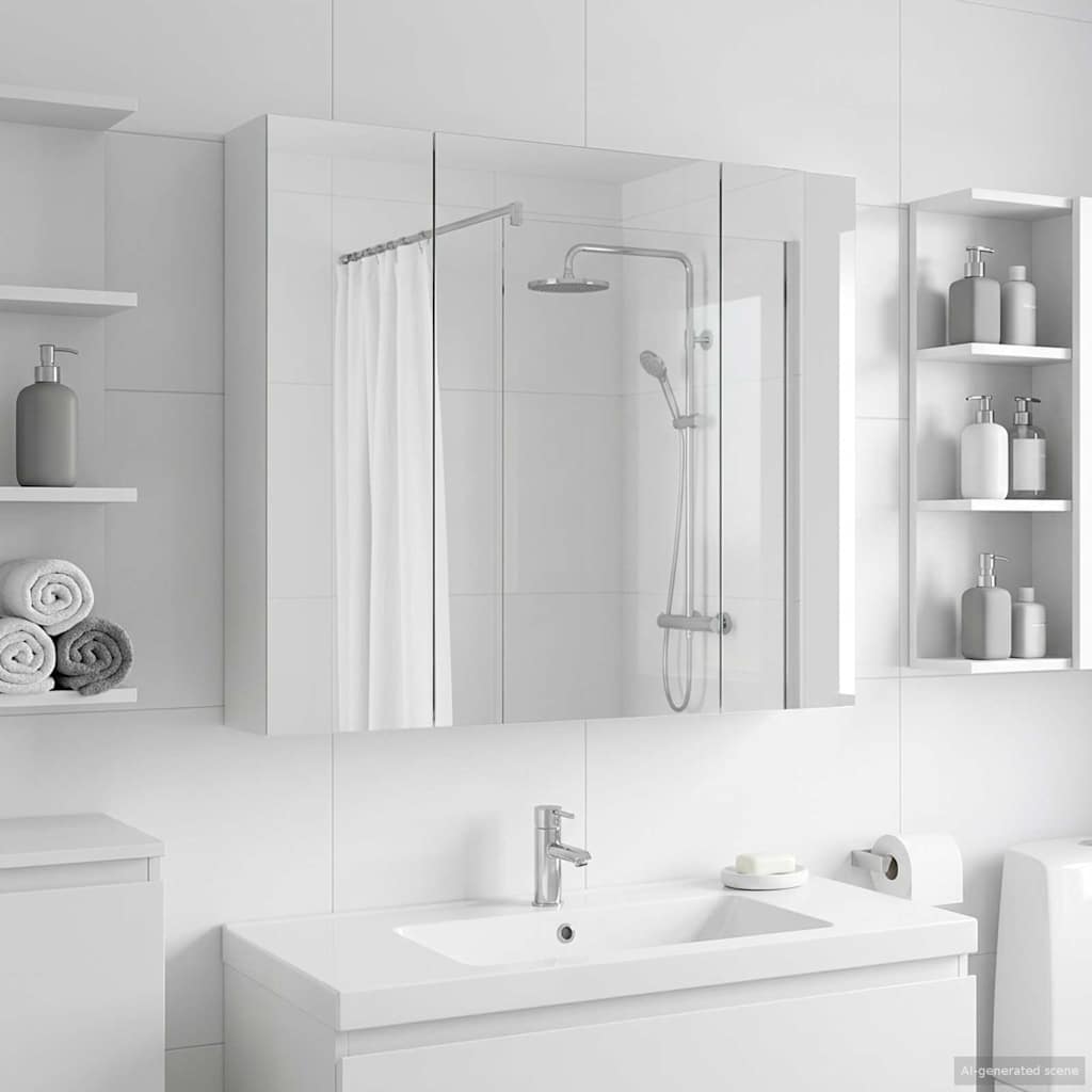 Badkamer spiegelkast Wit 80 x 14.5 x 70 cm Bewerkt hout