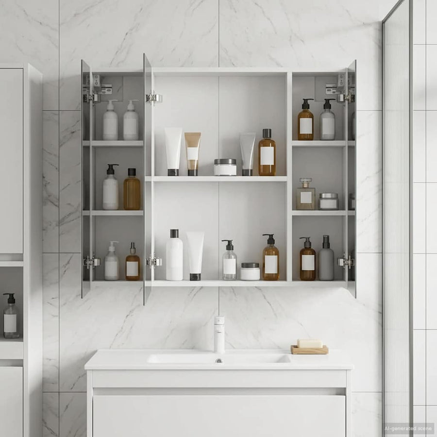 Badkamer spiegelkast Wit 80 x 14.5 x 70 cm Bewerkt hout