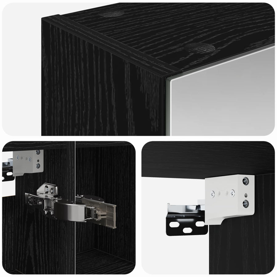 Badkamer spiegelkast Zwart Eiken 80 x 14.5 x 70 cm Bewerkt hout