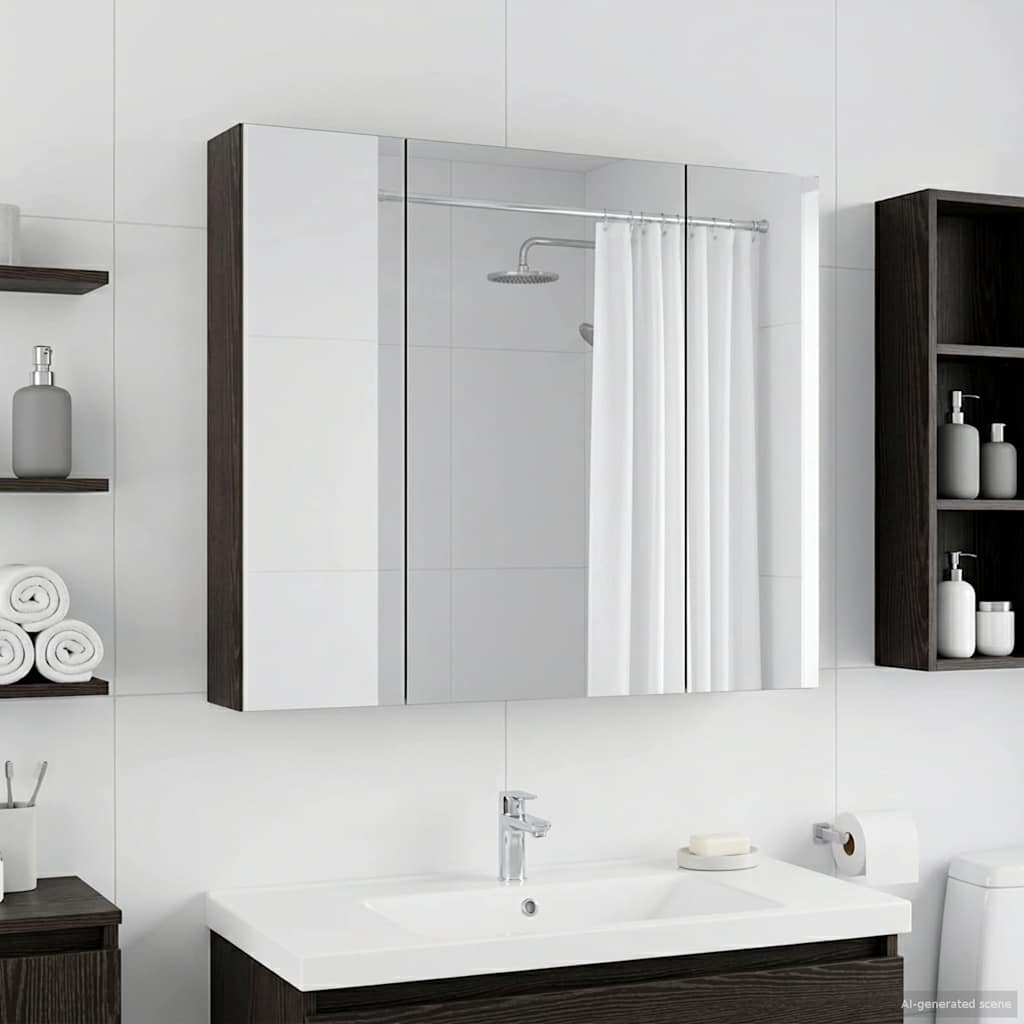 Badkamer spiegelkast Zwart Eiken 80 x 14.5 x 70 cm Bewerkt hout