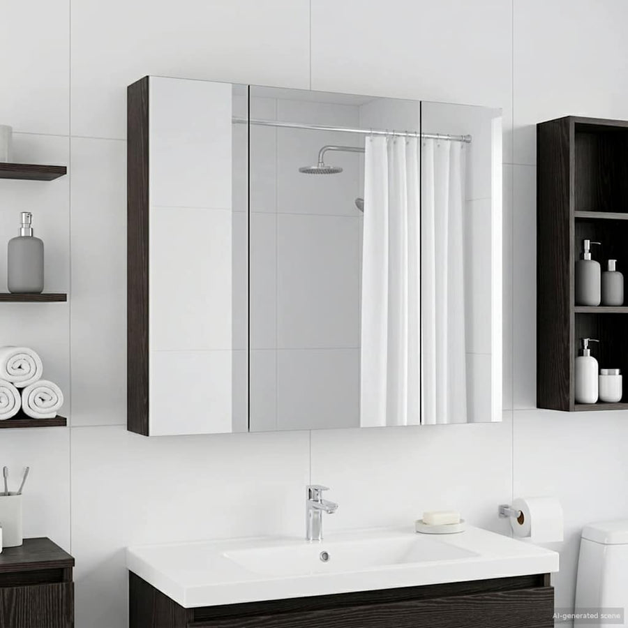 Badkamer spiegelkast Zwart Eiken 80 x 14.5 x 70 cm Bewerkt hout