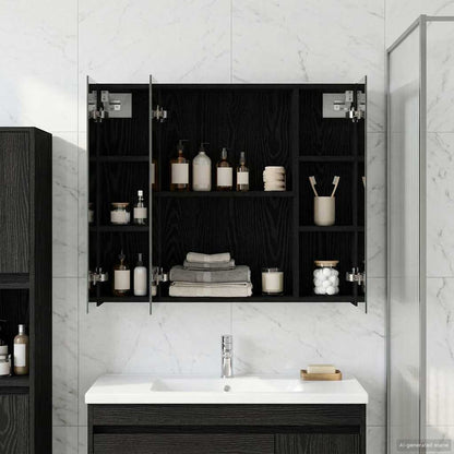Badkamer spiegelkast Zwart Eiken 80 x 14.5 x 70 cm Bewerkt hout