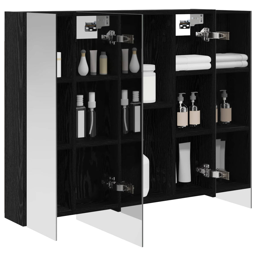 Badkamer spiegelkast Zwart Eiken 80 x 14.5 x 70 cm Bewerkt hout