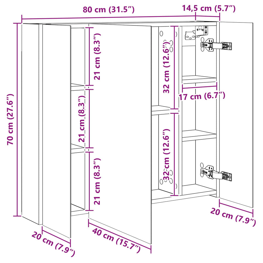 Badkamer spiegelkast met plank Sonoma Eiken 80 x 14.5 x 70 cm