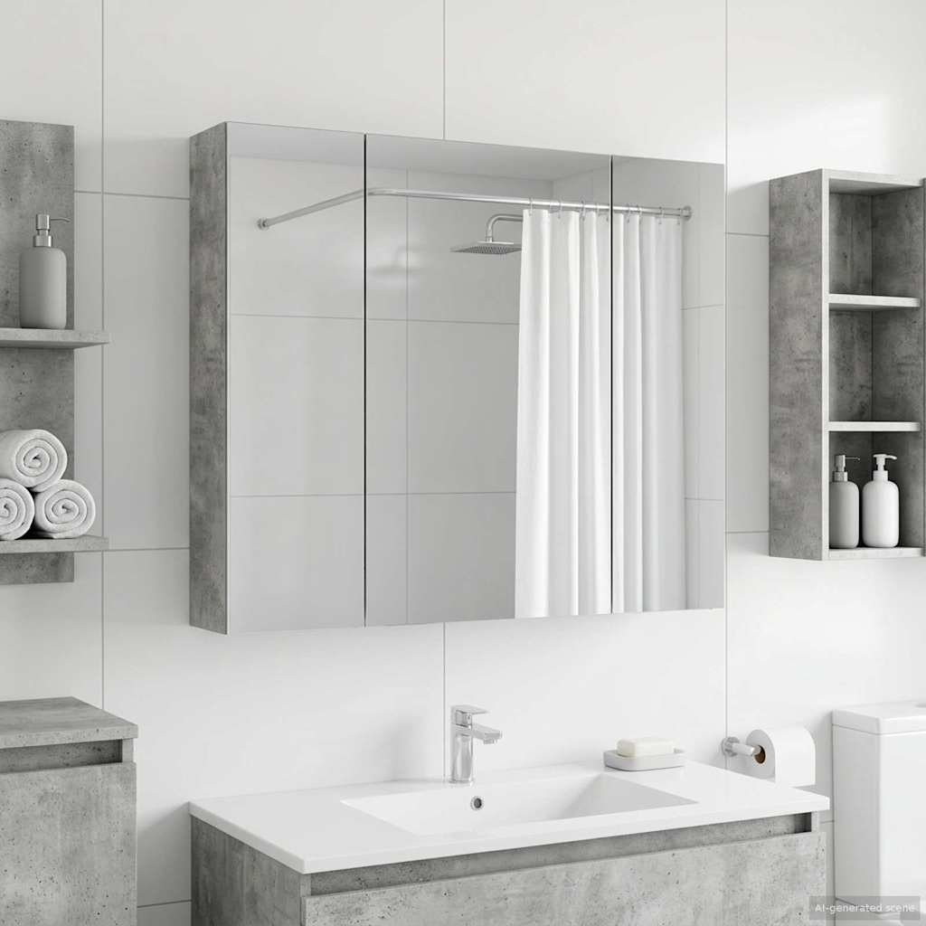 Badkamer spiegelkast Beton Grijs 80 x 14.5 x 70 cm Bewerkt hout