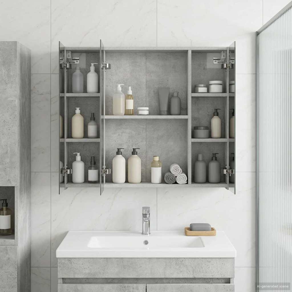 Badkamer spiegelkast Beton Grijs 80 x 14.5 x 70 cm Bewerkt hout