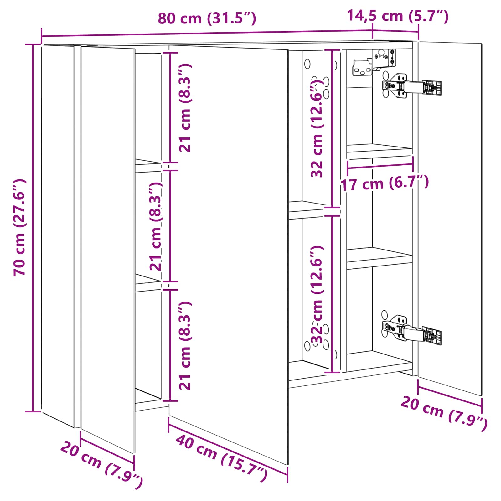 Badkamer spiegelkast Beton Grijs 80 x 14.5 x 70 cm Bewerkt hout
