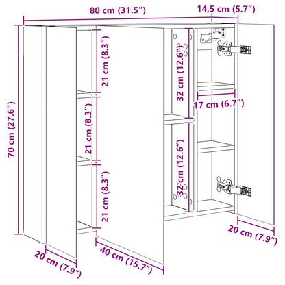 Badkamer spiegelkast Beton Grijs 80 x 14.5 x 70 cm Bewerkt hout