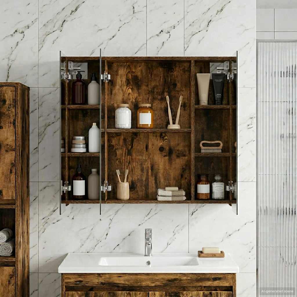 Badkamer spiegelkast met plank Gerookt eiken 80 x 14.5 x 70 cm