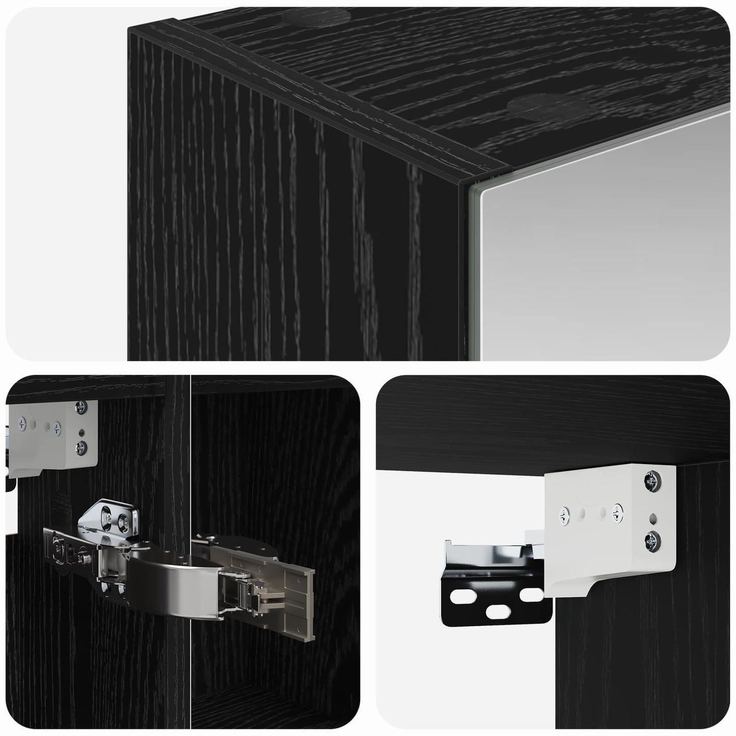 Badkamer spiegelkast Zwart Eiken 80 x 14.5 x 70 cm Bewerkt hout