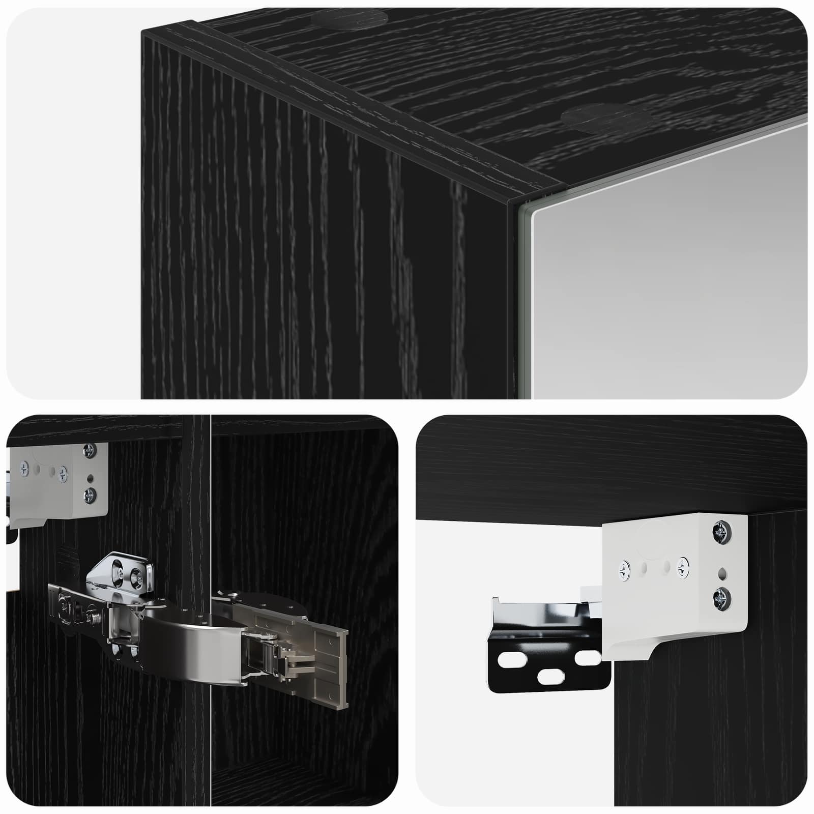 Badkamer spiegelkast Zwart Eiken 80 x 14.5 x 70 cm Bewerkt hout
