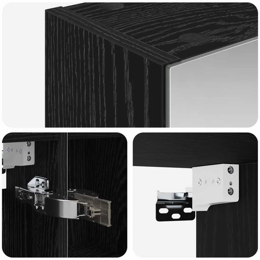 Badkamer spiegelkast Zwart Eiken 80 x 14.5 x 70 cm Bewerkt hout