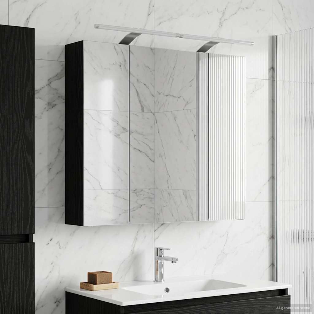 Badkamer spiegelkast Zwart Eiken 80 x 14.5 x 70 cm Bewerkt hout