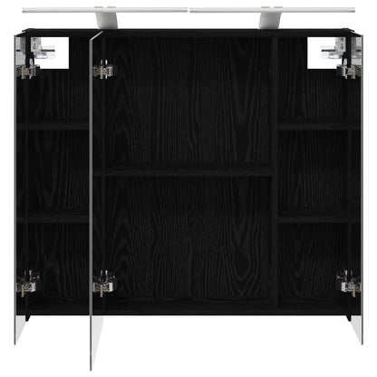 Badkamer spiegelkast Zwart Eiken 80 x 14.5 x 70 cm Bewerkt hout