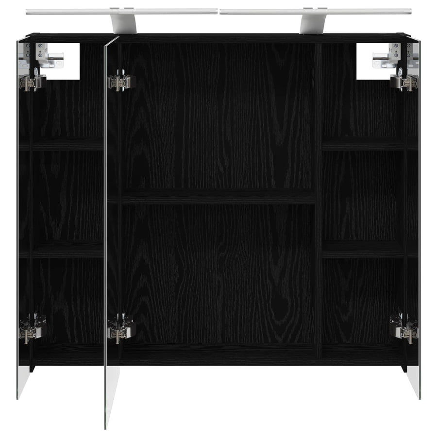 Badkamer spiegelkast Zwart Eiken 80 x 14.5 x 70 cm Bewerkt hout