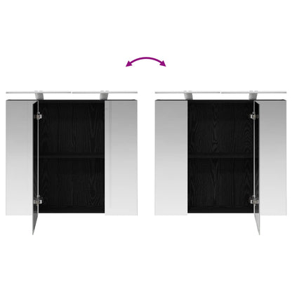 Badkamer spiegelkast Zwart Eiken 80 x 14.5 x 70 cm Bewerkt hout