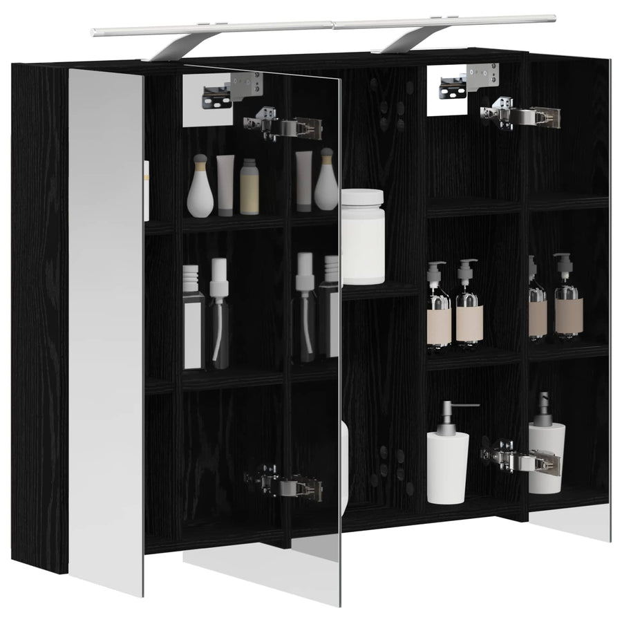 Badkamer spiegelkast Zwart Eiken 80 x 14.5 x 70 cm Bewerkt hout