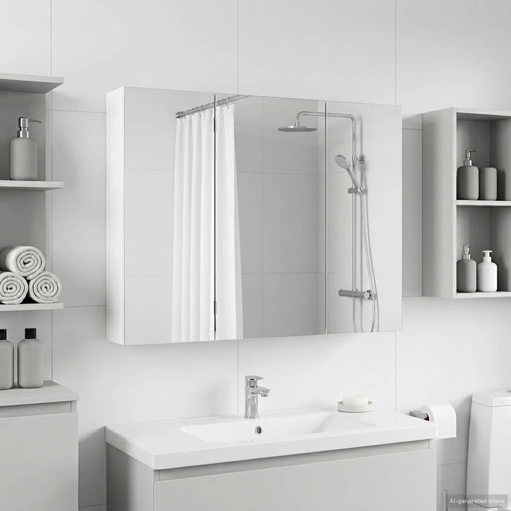 Badkamer spiegelkast Wit 100 x 14,5 x 70 cm Bewerkt hout