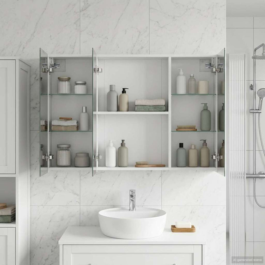 Badkamer spiegelkast Wit 100 x 14,5 x 70 cm Bewerkt hout
