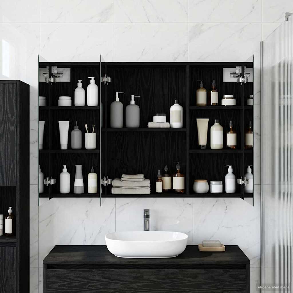 Badkamer spiegelkast met plank Zwart Eiken 100 x 14,5 x 70 cm