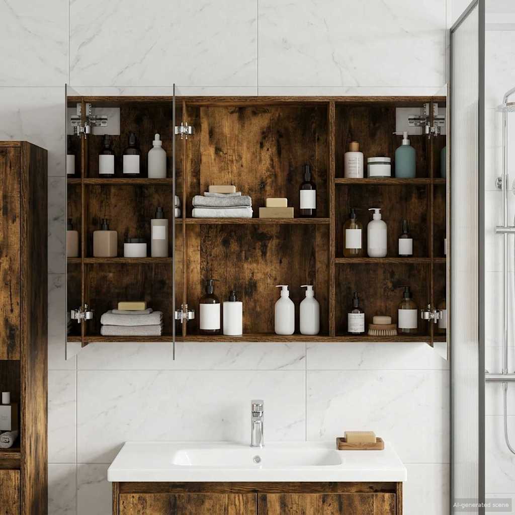 Badkamer spiegelkast met plank Gerookt eiken 100 x 14,5 x 70 cm