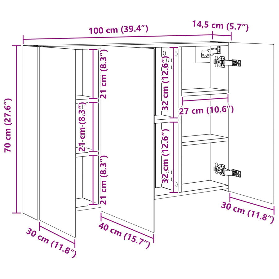 Badkamer spiegelkast met plank Grijs Sonoma 100 x 14,5 x 70 cm