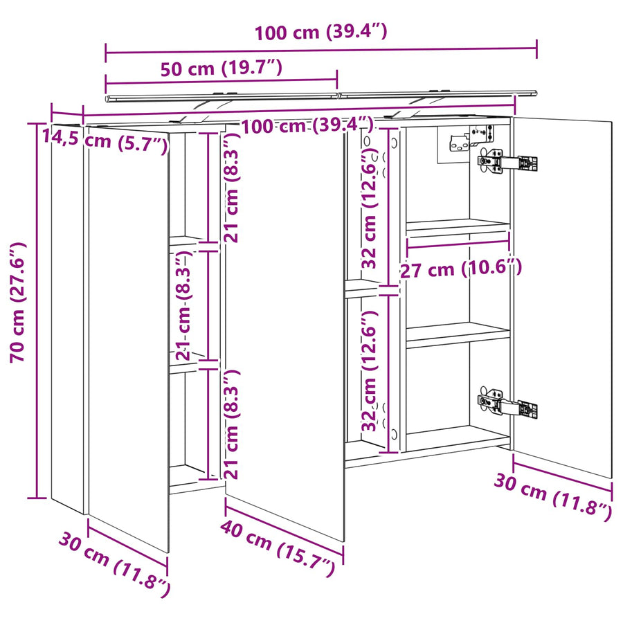 Badkamer spiegelkast met plank Sonoma Eiken 100 x 14,5 x 70 cm