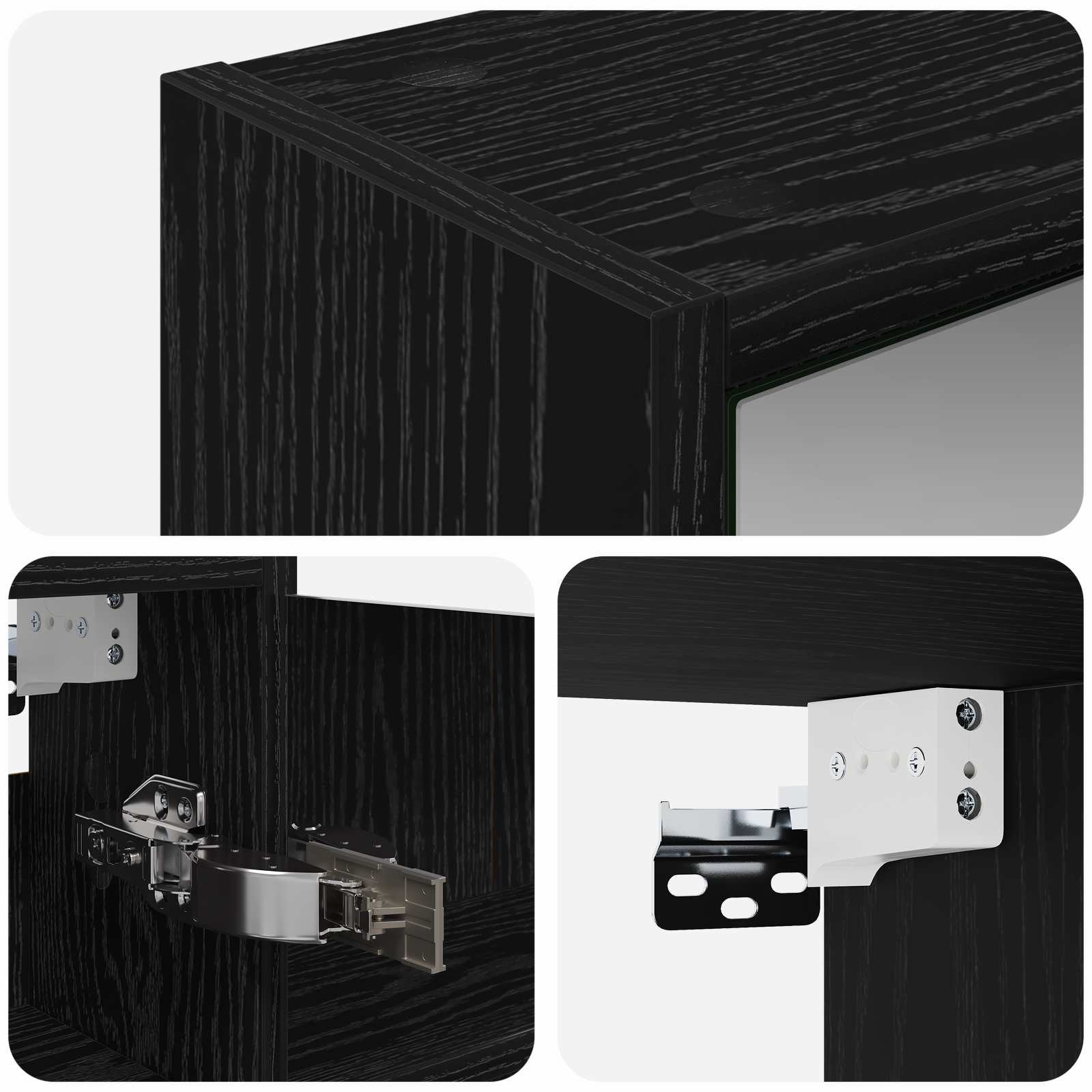 Badkamer spiegelkast Zwart Eiken 43 x 16 x 62.5 cm Bewerkt hout