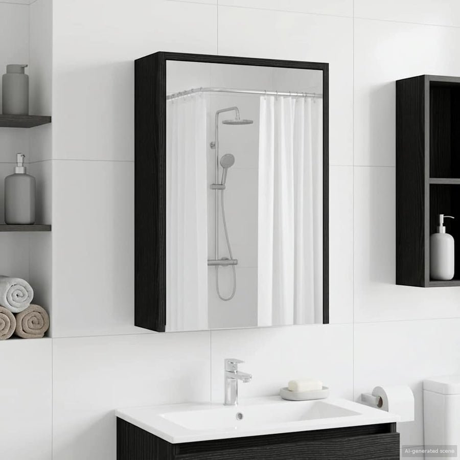 Badkamer spiegelkast Zwart Eiken 43 x 16 x 62.5 cm Bewerkt hout