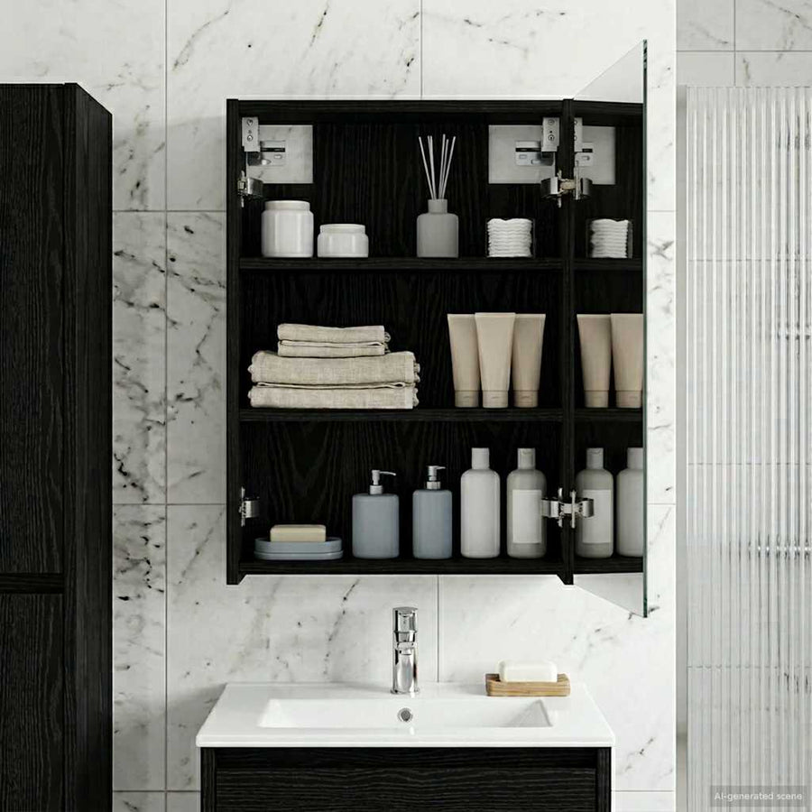 Badkamer spiegelkast Zwart Eiken 43 x 16 x 62.5 cm Bewerkt hout