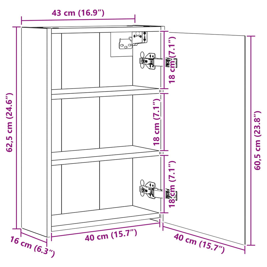 Badkamer spiegelkast Zwart Eiken 43 x 16 x 62.5 cm Bewerkt hout