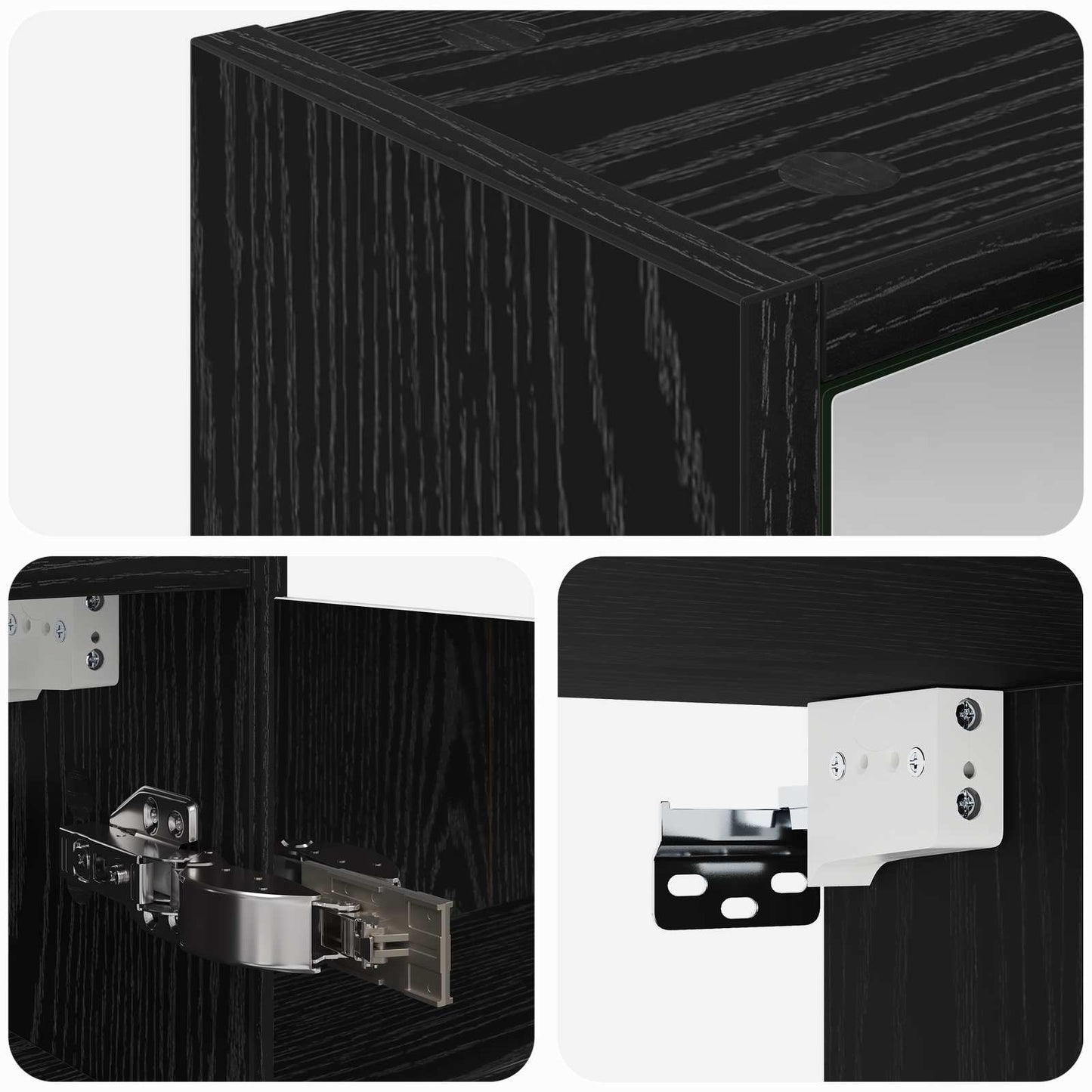 Badkamer spiegelkast Zwart Eiken 43 x 16 x 62.5 cm Bewerkt hout
