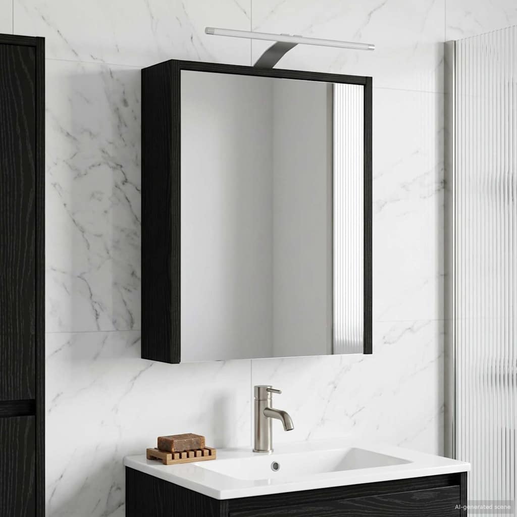 Badkamer spiegelkast Zwart Eiken 43 x 16 x 62.5 cm Bewerkt hout