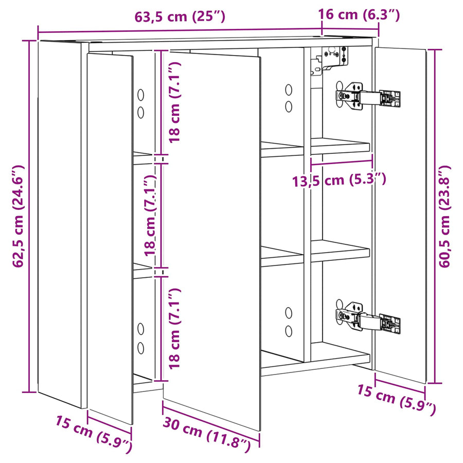Badkamer spiegelkast voor Wit 63,5 x 16 x 62,5 cm Bewerkt hout