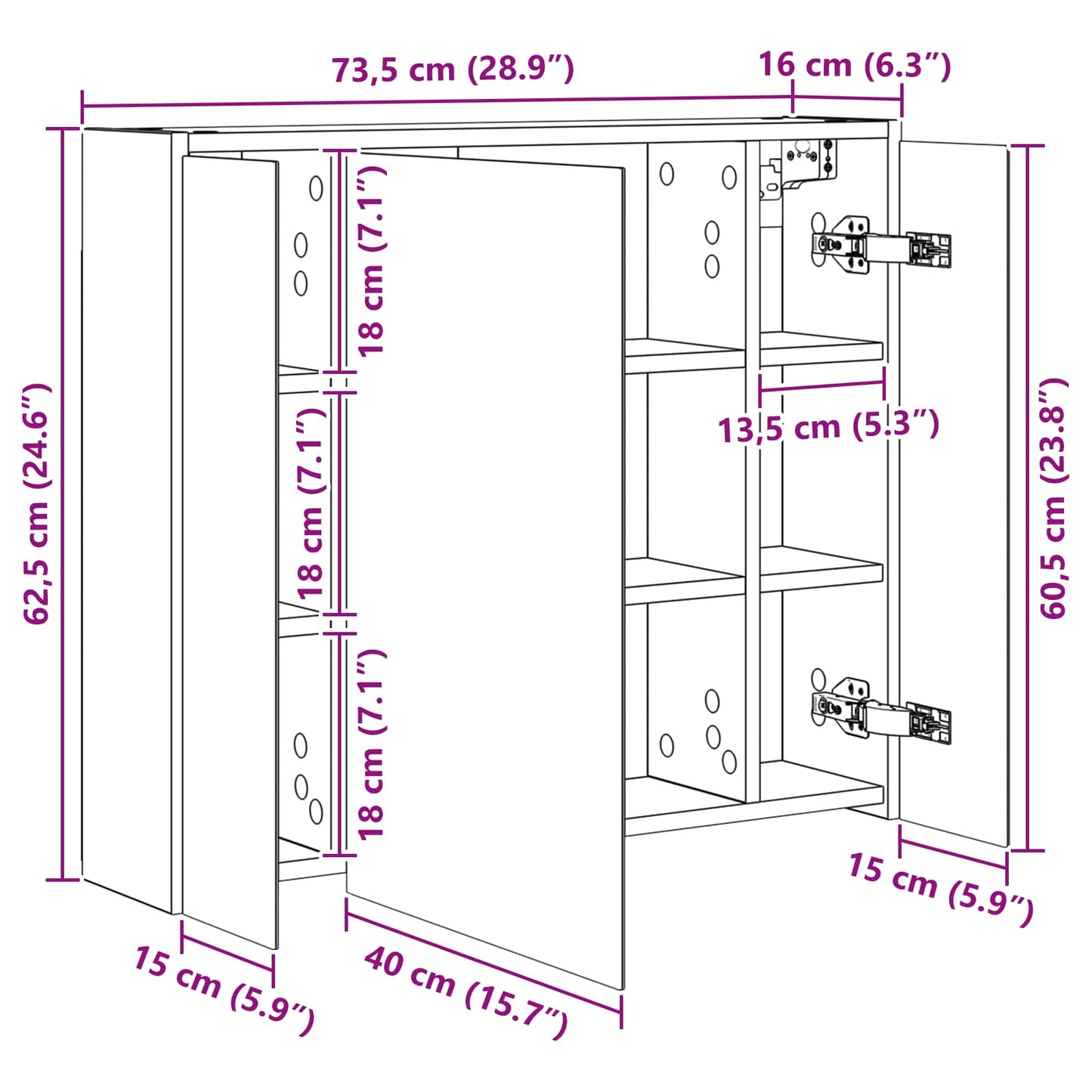 Badkamer spiegelkast voor Wit 73,5 x 16 x 62,5 cm Bewerkt hout