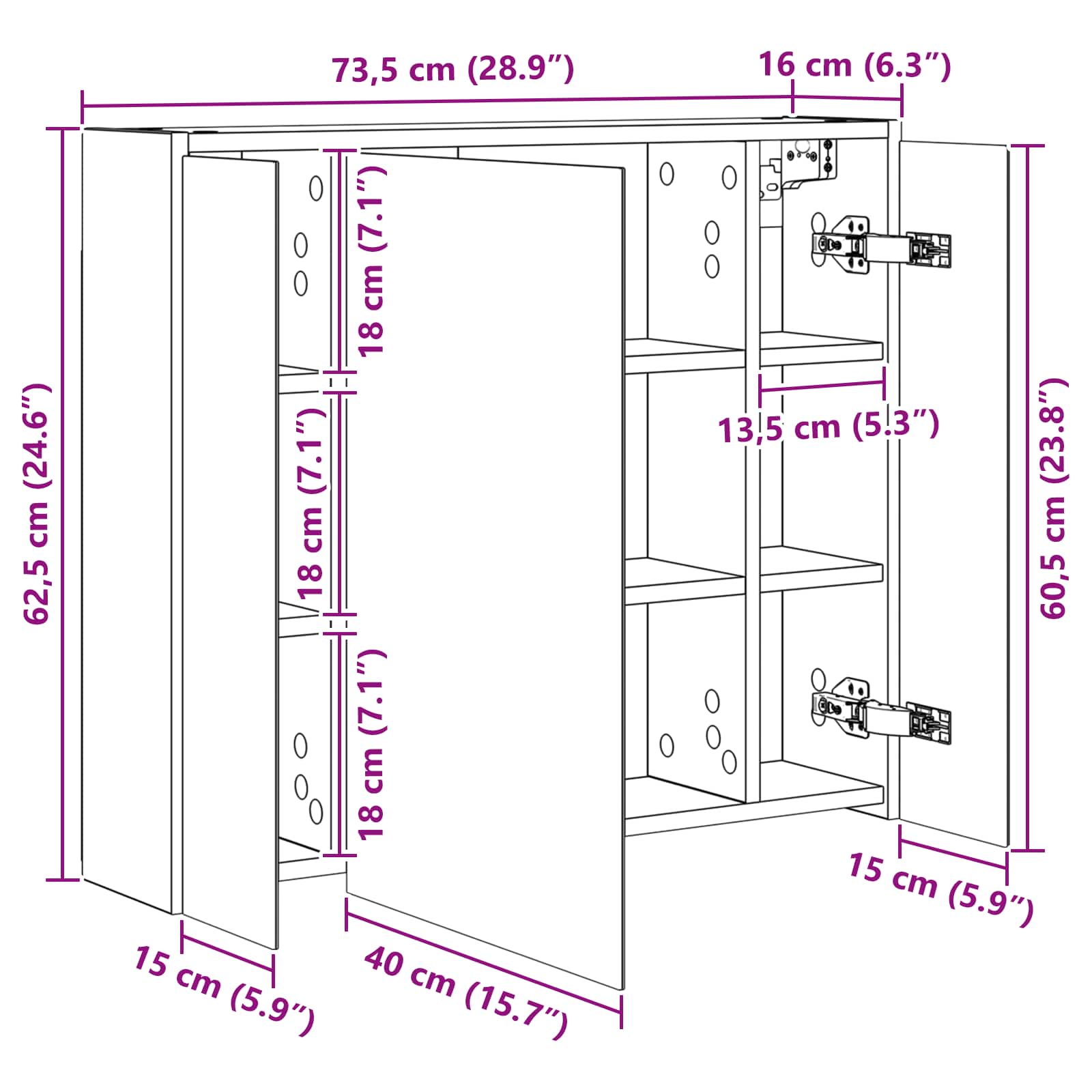 Badkamer spiegelkast voor Wit 73,5 x 16 x 62,5 cm Bewerkt hout