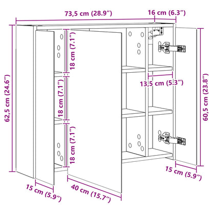 Badkamer spiegelkast voor Wit 73,5 x 16 x 62,5 cm Bewerkt hout