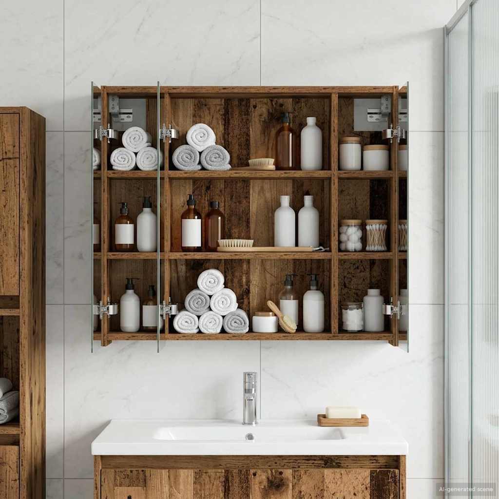 Badkamer spiegelkast Oudhout 73,5 x 16 x 62,5 cm Bewerkt hout