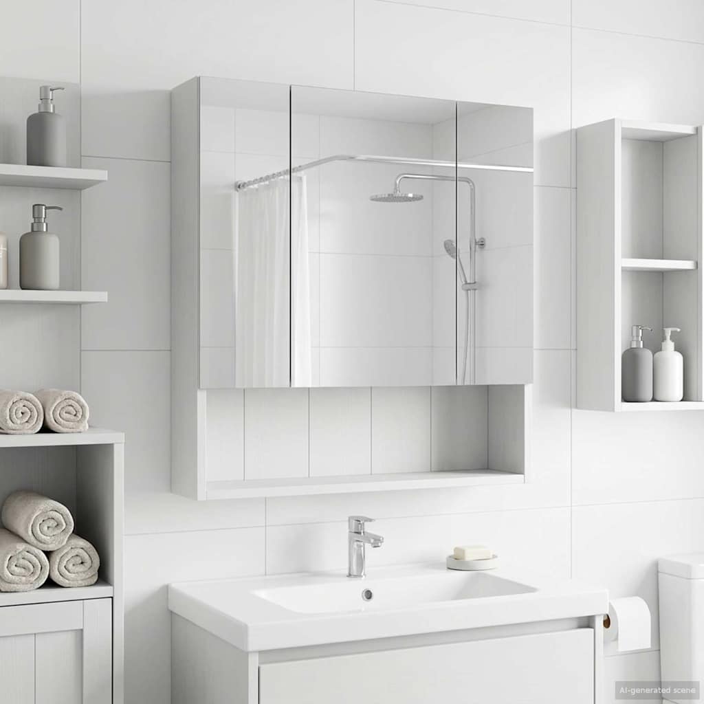 Badkamer spiegelkast Wit 60 x 14.5 x 70 cm Bewerkt hout