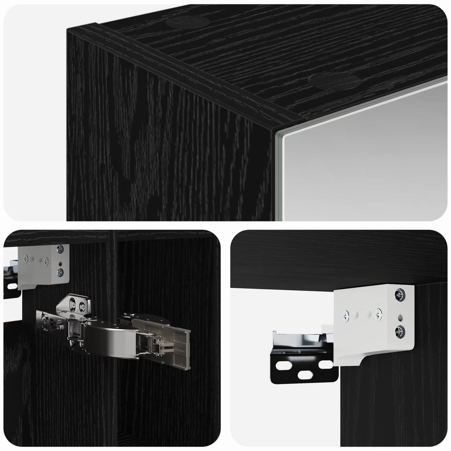 Badkamer spiegelkast Zwart Eiken 60 x 14.5 x 70 cm Bewerkt hout